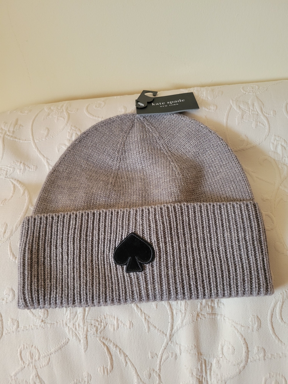Kate Spade Gray Knit Beanie with Spade Logo